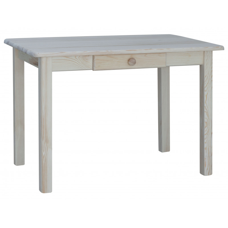Grenenhouten eettafel met lade, onbehandeld, rechte poten