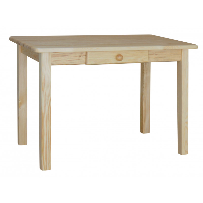 Grenenhouten eettafel met lade, blanke lak, rechte poten