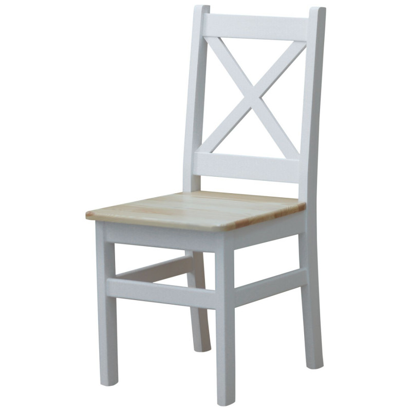 Grenenhouten stoel met wit frame, zitting: blanke lak