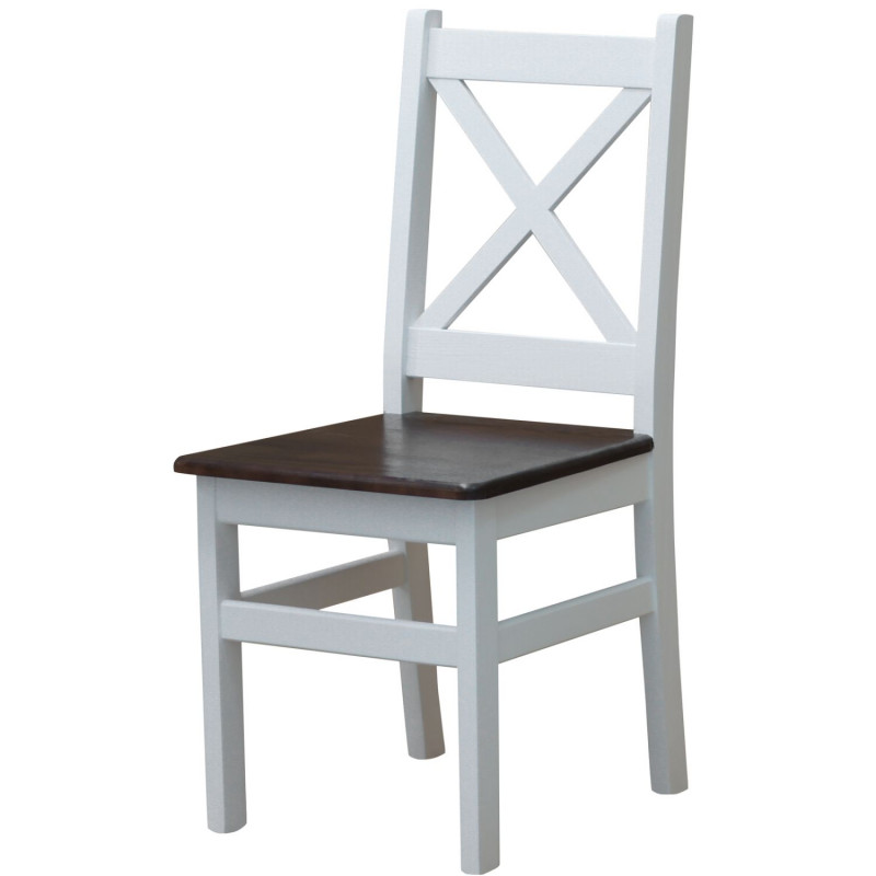 Grenenhouten stoel met wit frame, zitting: walnootkleur