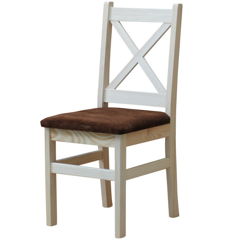 Grenenhouten stoel, onbehandeld, bekleding: bruin
