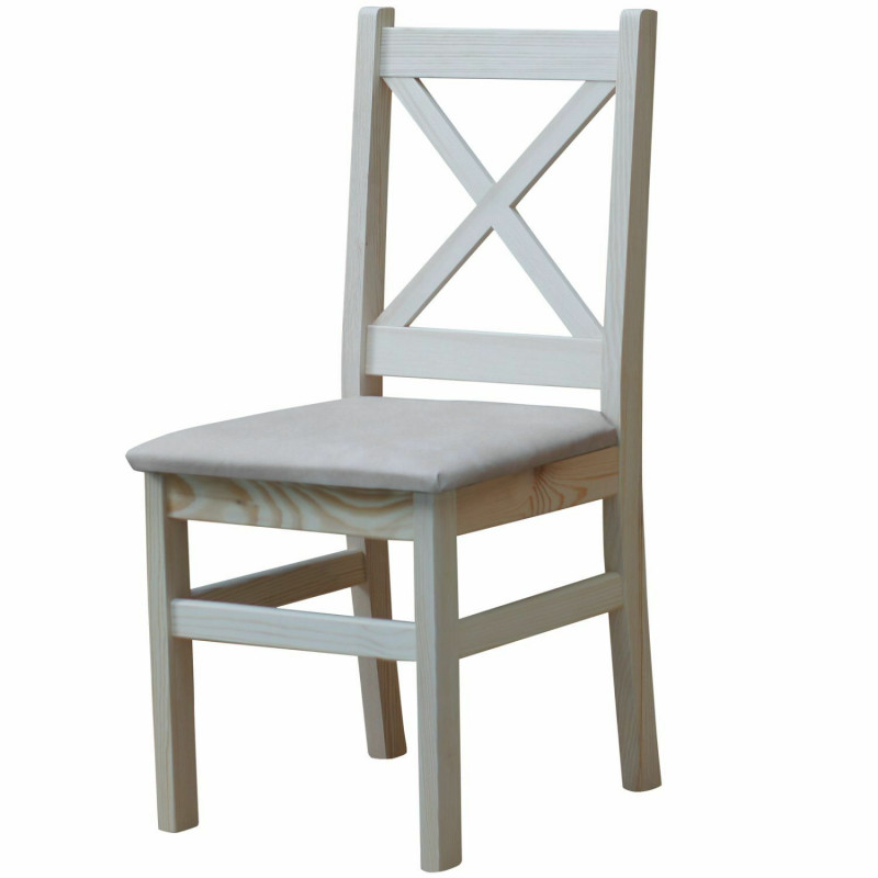 Sedia in pino, grezzo, rivestimento: similpelle beige