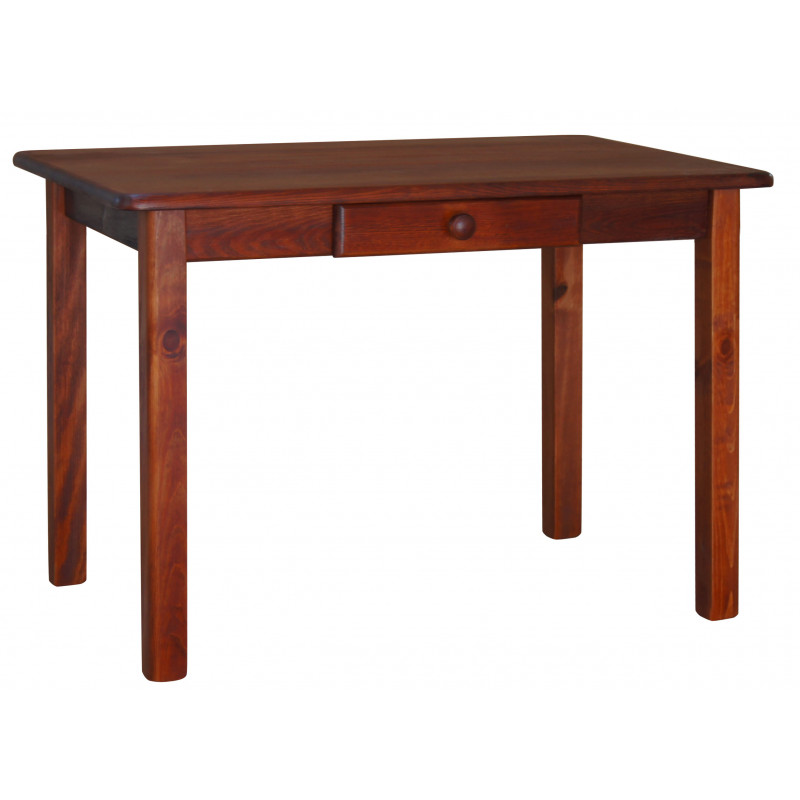 Grenenhouten eettafel met lade, calvadoskleur, rechte poten