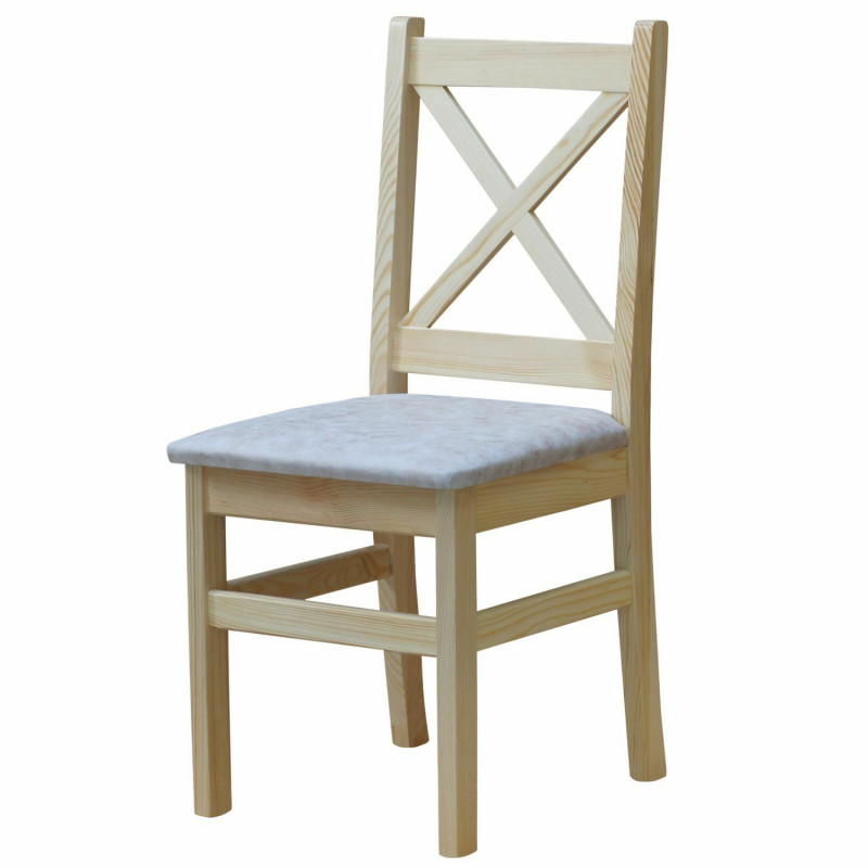 Grenenhouten stoel, blanke lak, bekleding: beige kunstleer II