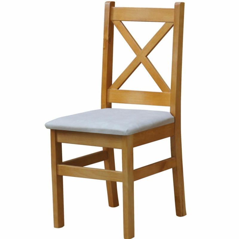 Grenenhouten stoel, elzenkleur, bekleding: beige kunstleer