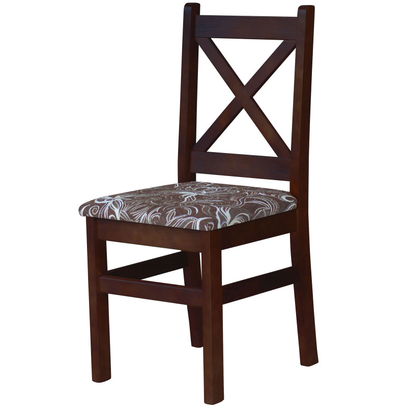 PINE CHAIR CROSS NUT UPHOLSTERY FLOWER DARK