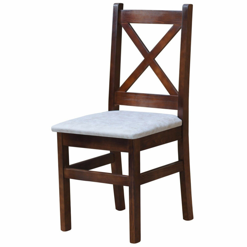 Sedia in pino, colore noce, rivestimento: similpelle beige II