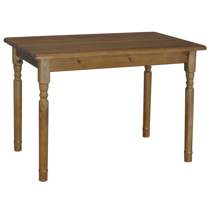 Grenenhouten eettafel, eikenkleur, gedraaide poten