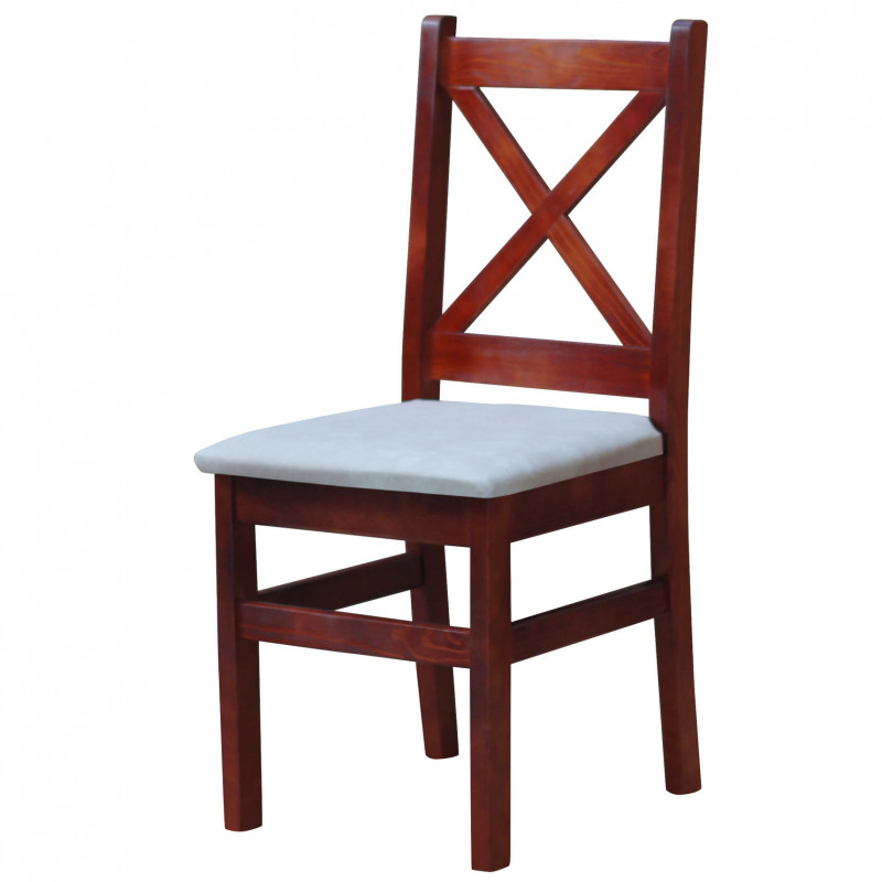 Sedia in pino, colore calvados, rivestimento: similpelle beige