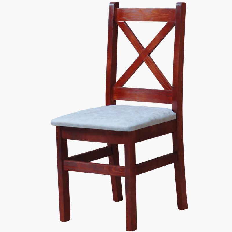 Grenenhouten stoel, calvadoskleur, bekleding: beige kunstleer II