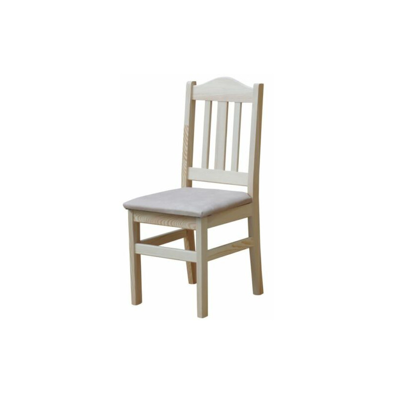 Grenenhouten stoel, onbehandeld, bekleding: beige kunstleer