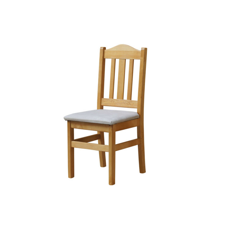 Sedia in pino, colore ontano, rivestimento: similpelle beige