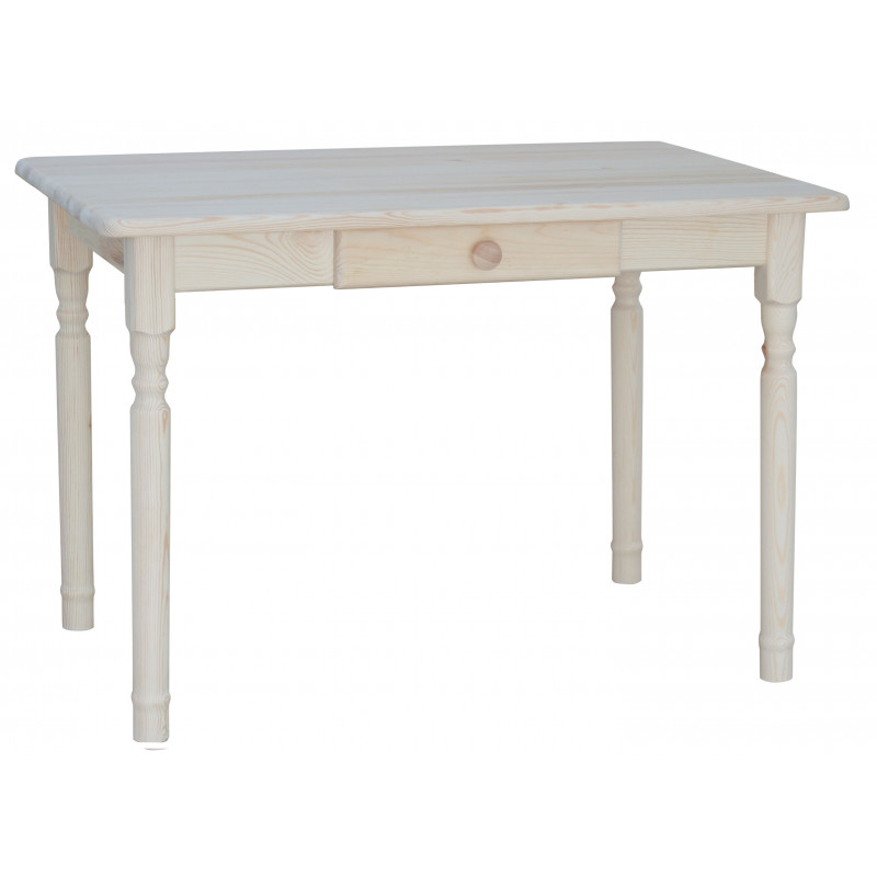 Grenenhouten eettafel met lade, onbehandeld, gedraaide poten