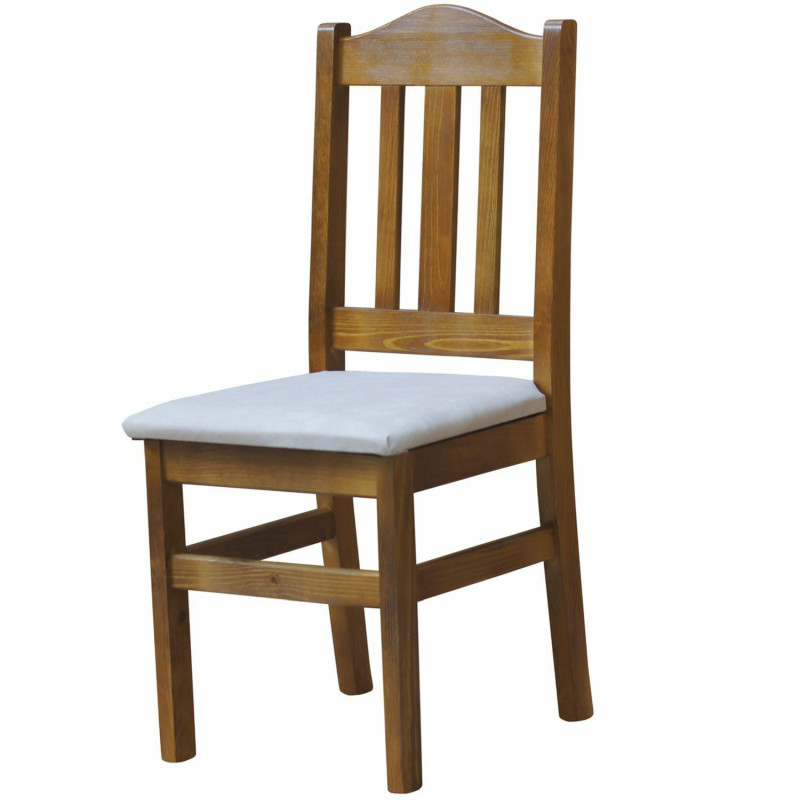 Grenenhouten stoel, eikenkleur, bekleding: beige kunstleer