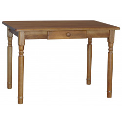 Grenenhouten eettafel met lade, eikenkleur, gedraaide poten