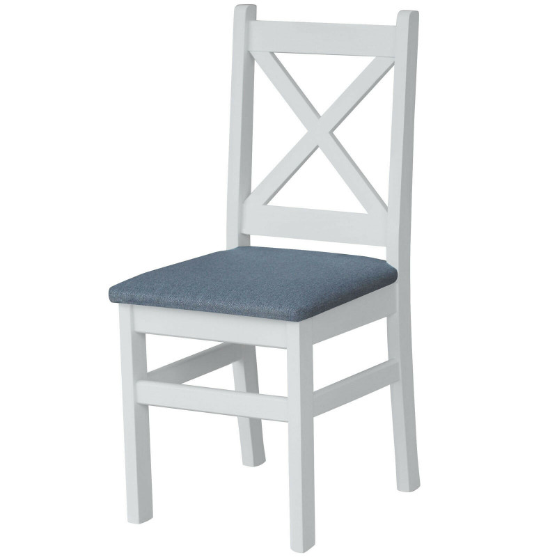 Sedia in pino, bianco opaco, rivestimento: grigio chiaro