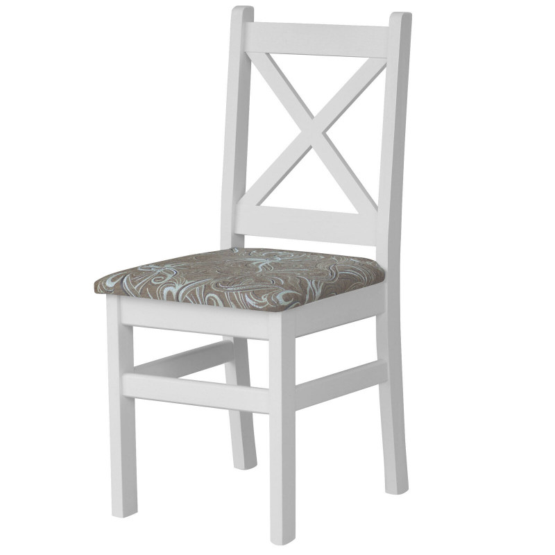 Sedia in pino, bianco opaco, rivestimento: motivo floreale chiaro