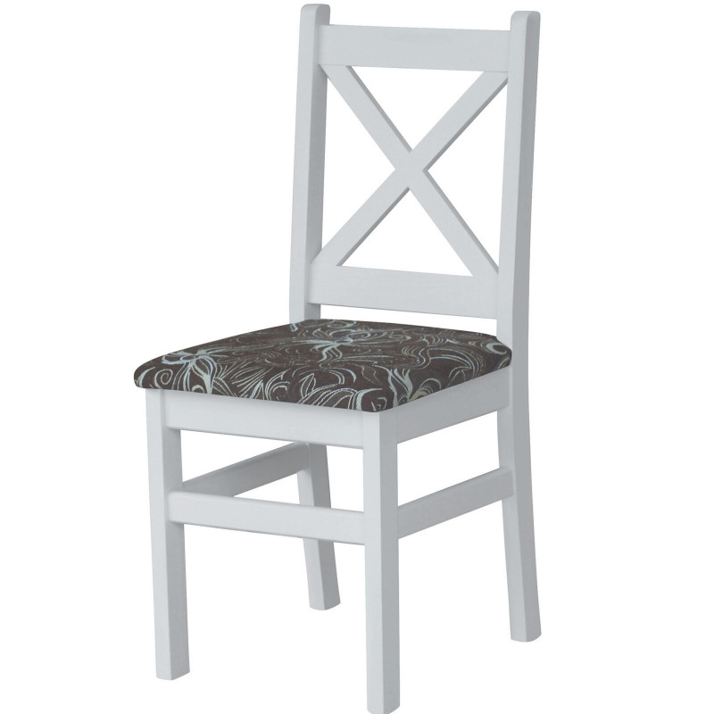 PINE CHAIR CROSS  WHITE UPHOLSTERY FLOWER DARK