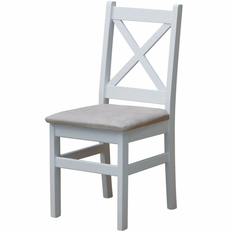 Sedia in pino, bianco opaco, rivestimento: similpelle beige