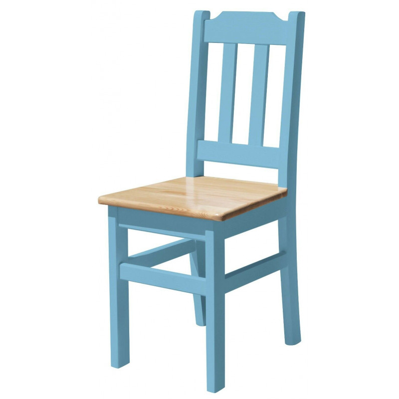 Sedia in pino con struttura blu, seduta: vernice trasparente