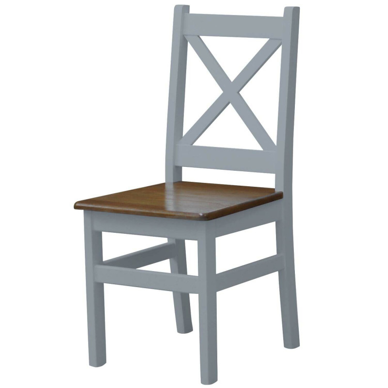Grenenhouten stoel met grijs frame, zitting: eikenkleur