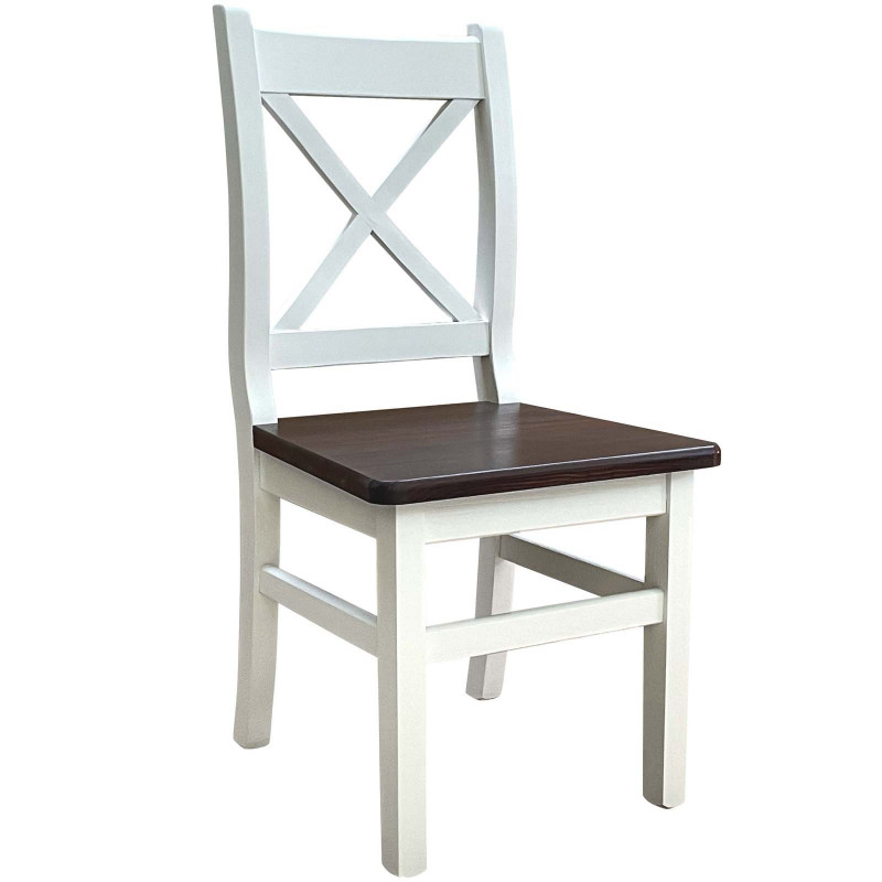 Grenenhouten stoel met wit frame, zitting: walnootkleur