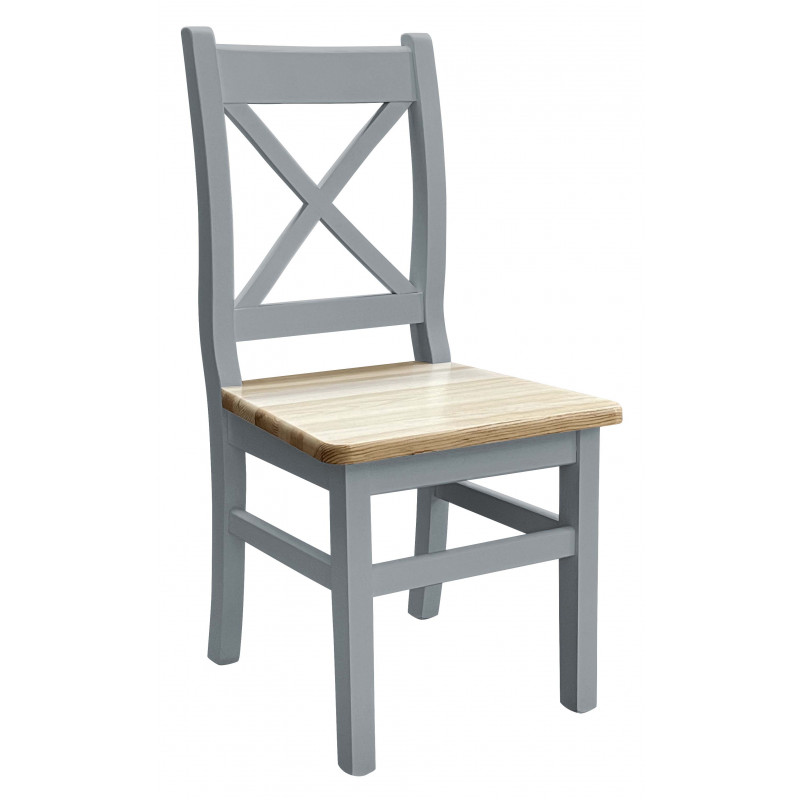 Grenenhouten stoel met grijs frame, zitting: blanke lak