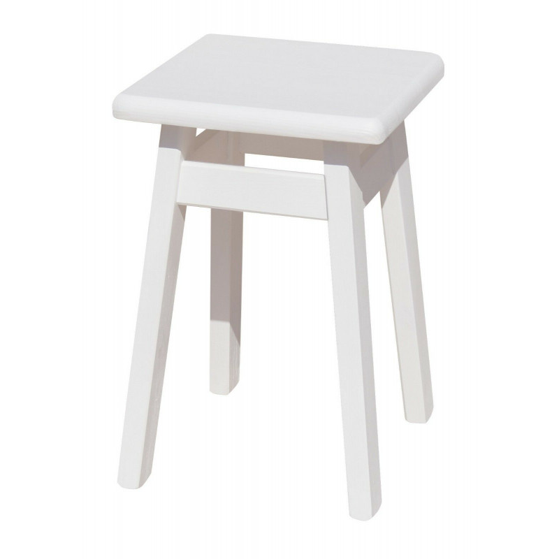 Sgabello in pino, bianco opaco
