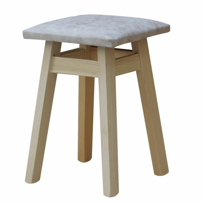 Sgabello in pino, grezzo, rivestimento: similpelle beige II