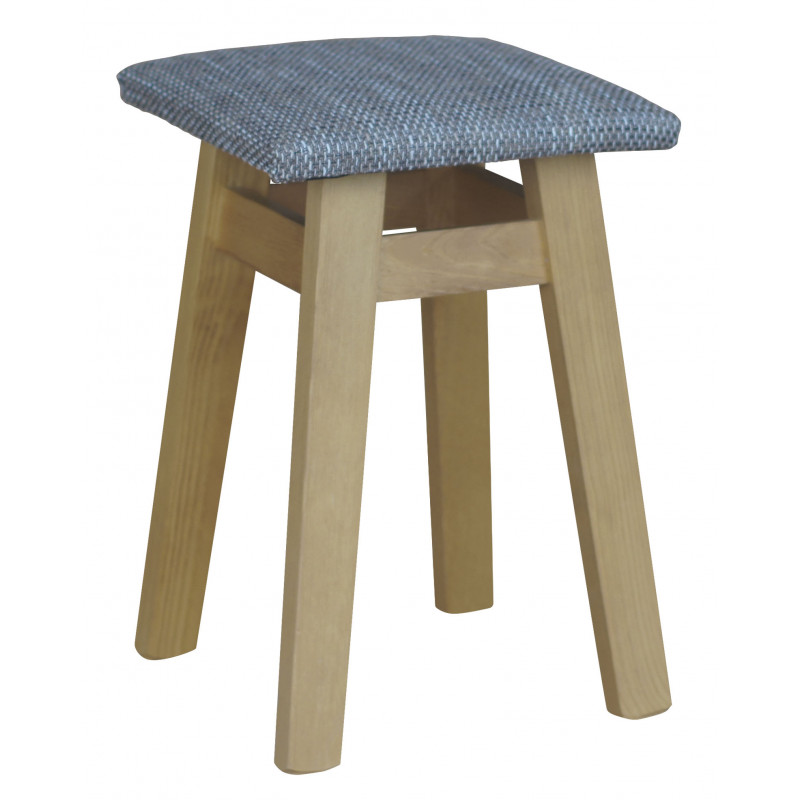 Grenenhouten kruk, blanke lak, bekleding: beige