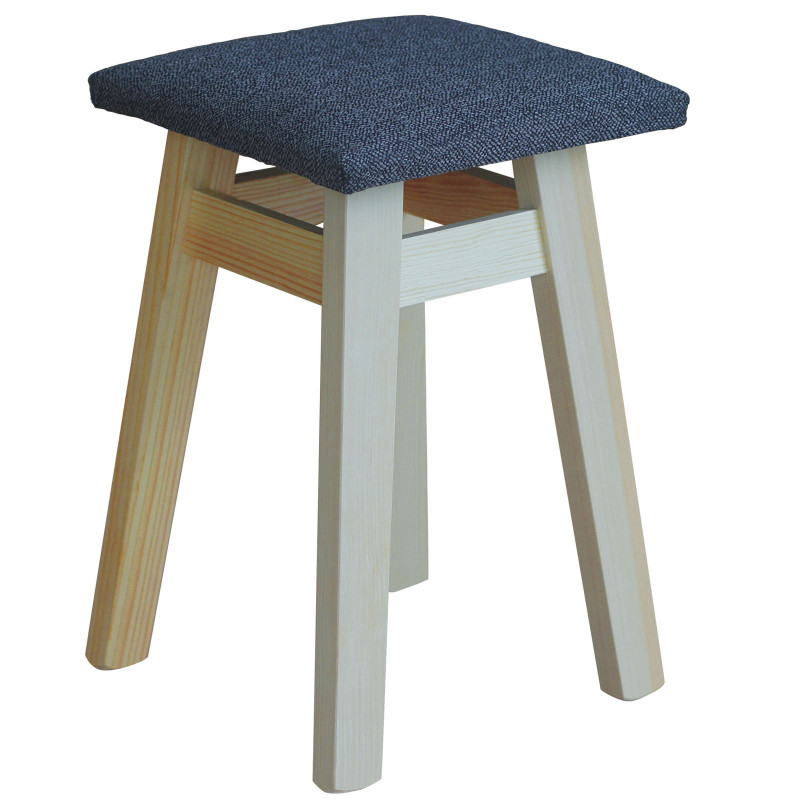 Grenenhouten kruk, blanke lak, bekleding: donkergrijs
