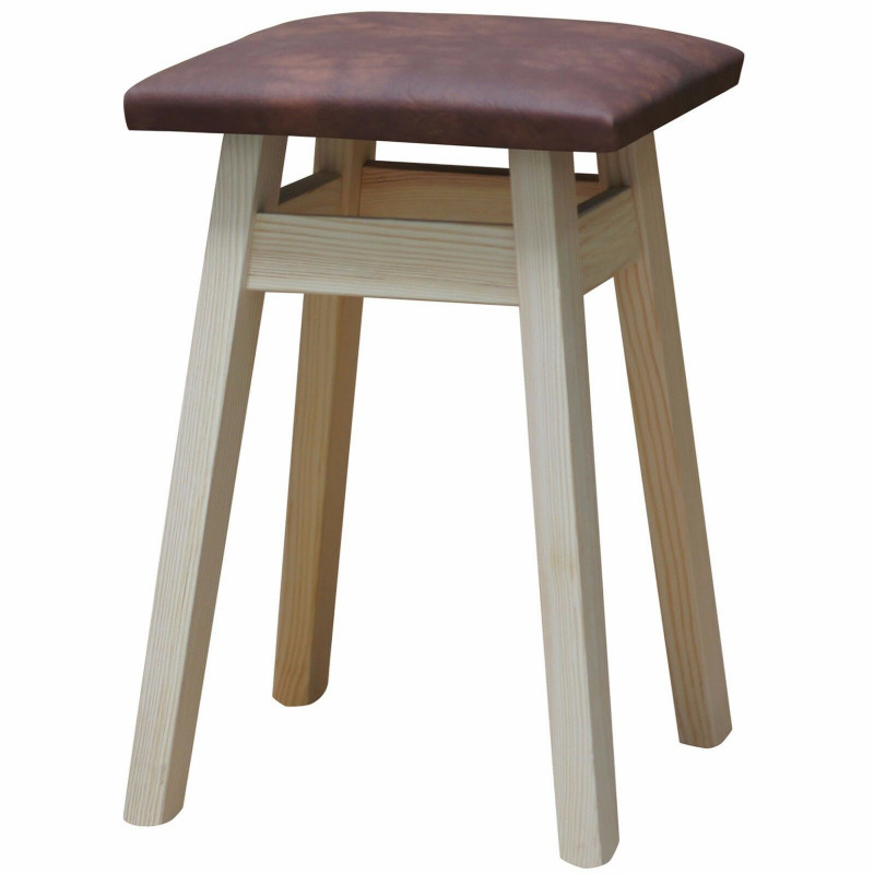 Sgabello in pino, vernice trasparente, rivestimento: similpelle marrone