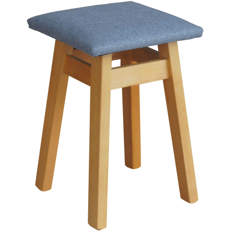 Grenenhouten kruk, elzenkleur, bekleding: lichtgrijs