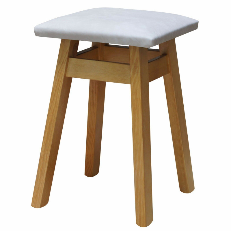Sgabello in pino, colore ontano, rivestimento: similpelle beige