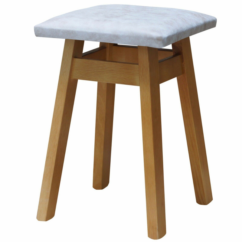 Sgabello in pino, colore ontano, rivestimento: similpelle beige II