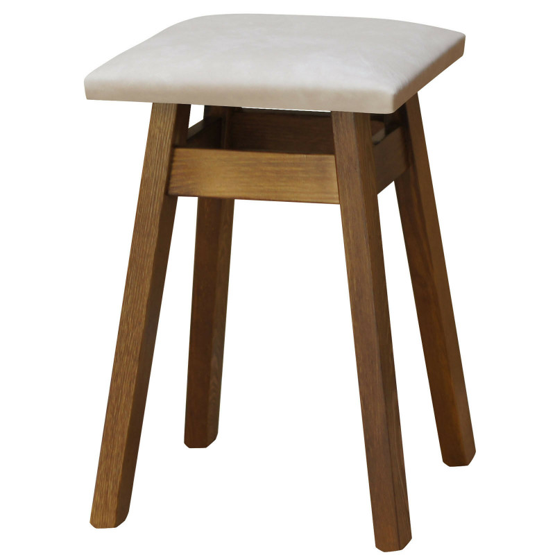 Sgabello in pino, colore rovere, rivestimento: similpelle beige
