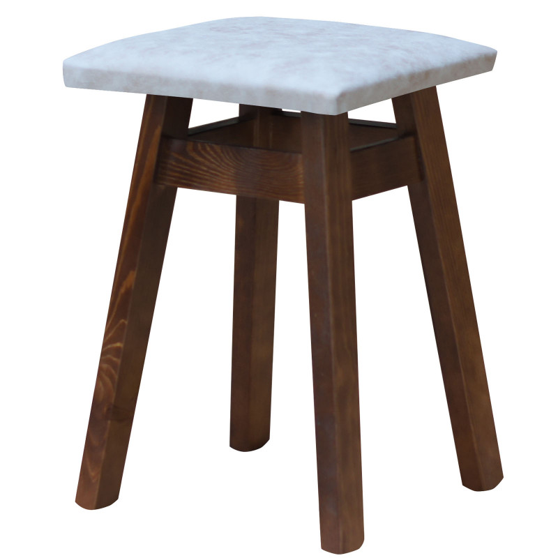 Sgabello in pino, colore noce, rivestimento: similpelle beige II