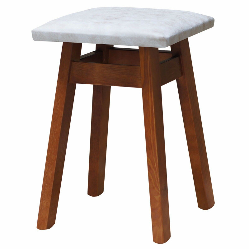 Sgabello in pino, colore calvados, rivestimento: similpelle beige II