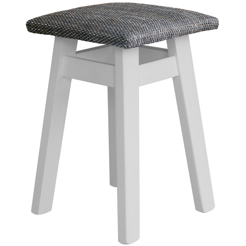 Sgabello in pino, bianco opaco, rivestimento: beige