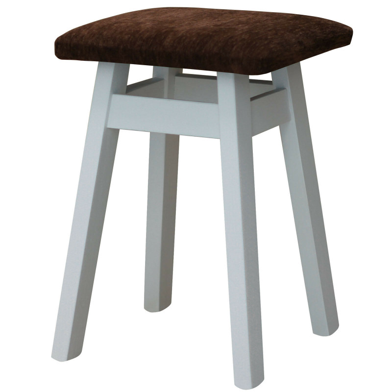 Sgabello in pino, bianco opaco, rivestimento: marrone