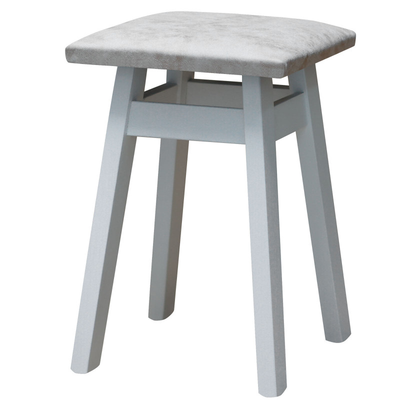 Grenenhouten kruk, matwit, bekleding: beige kunstleer II
