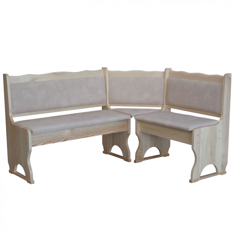 Grenenhouten hoekbank, onbehandeld, bekleding: beige kunstleer