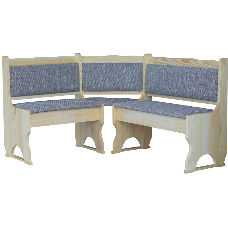 Panca angolare in pino, vernice trasparente, rivestimento: beige