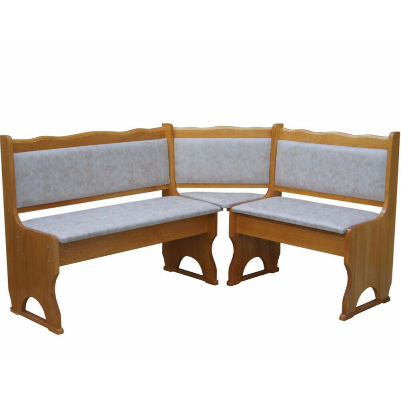 Grenenhouten hoekbank, elzenkleur, bekleding: beige kunstleer