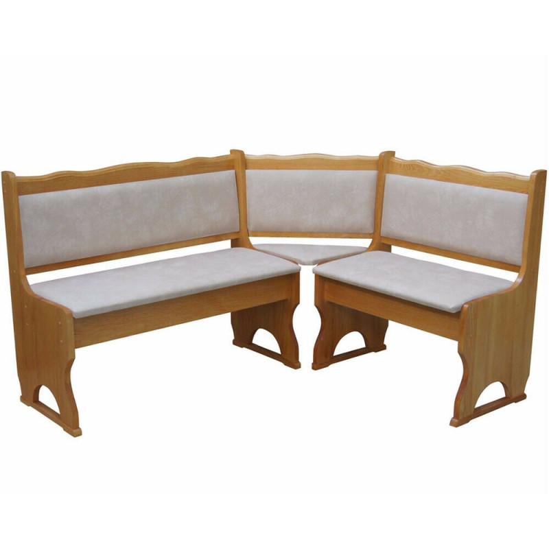 Grenenhouten hoekbank, elzenkleur, bekleding: beige kunstleer II