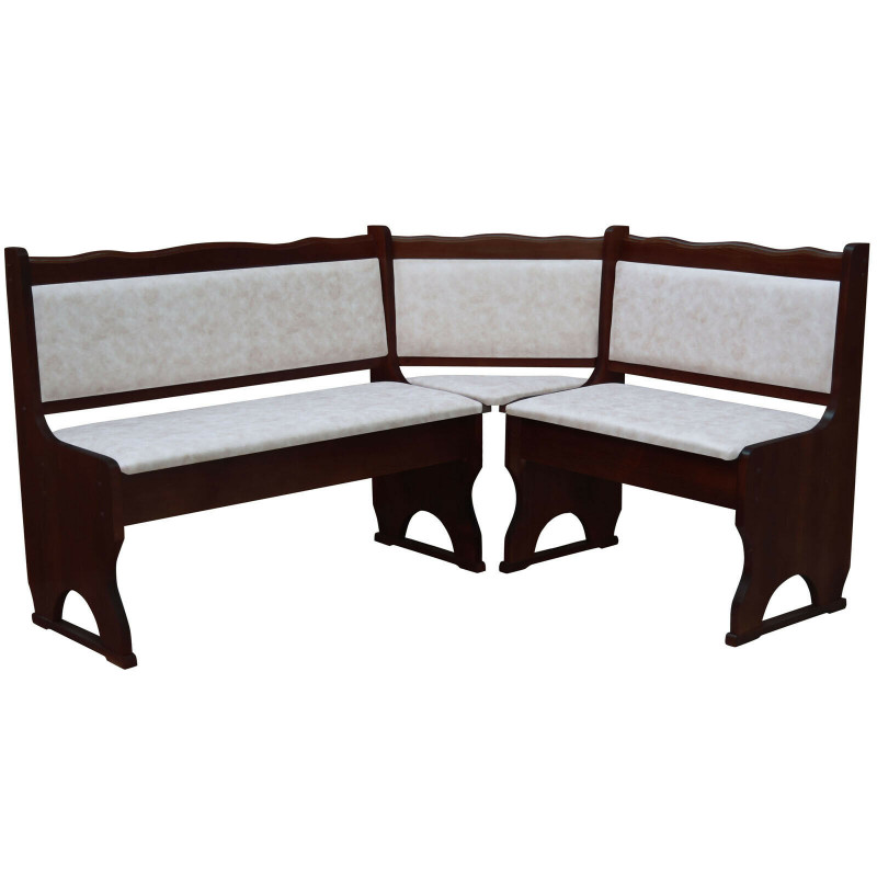 Panca angolare in pino, colore noce, rivestimento: similpelle beige II