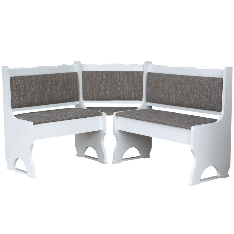 Panca angolare in pino, bianco opaco, rivestimento: beige