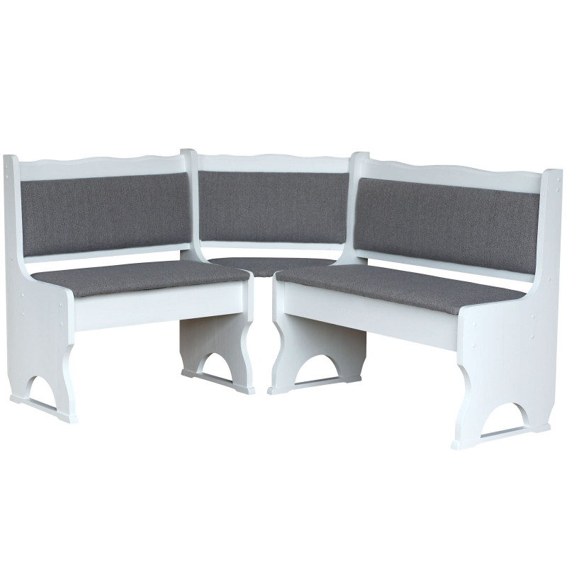 Panca angolare in pino, bianco opaco, rivestimento: grigio chiaro