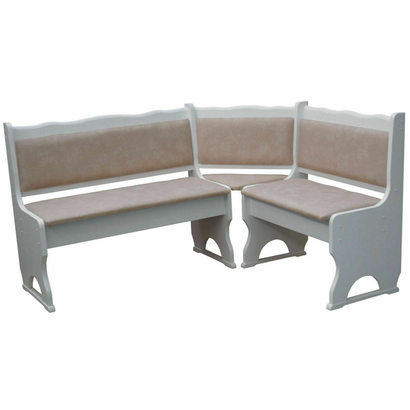 Panca angolare in pino, bianco opaco, rivestimento: similpelle beige