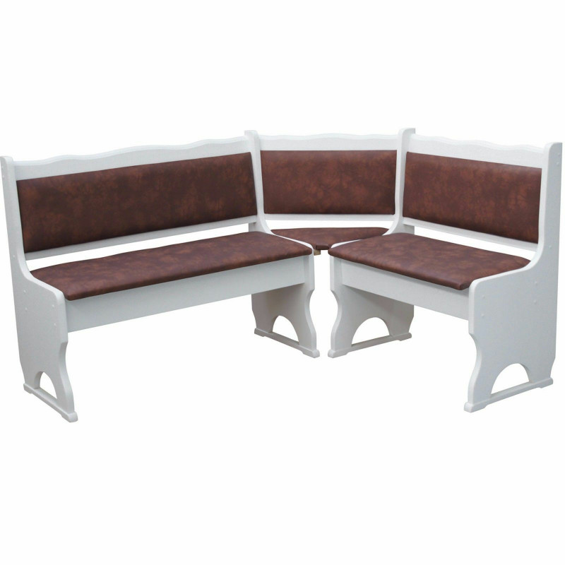 CORNER BENCH WHITE ECO LEATHER BROWN